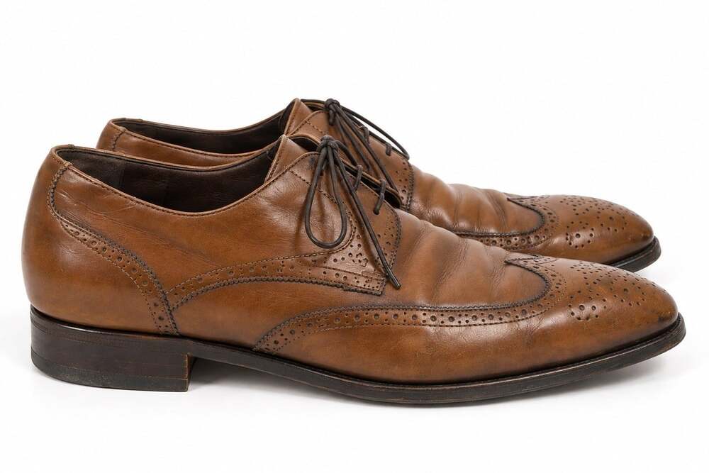 🔥Salvatore Ferragamo Men’s Brown Leather Wingtip Oxford Dress Shoes 8.5 D Italy